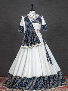Bandhani and foil printed readymade chaniya choli in blue