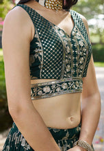 Bottle green dola silk jacquard Lehenga