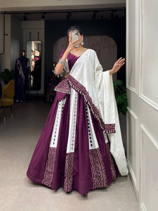 Magenta readymade mirror and shells readymade Lehenga