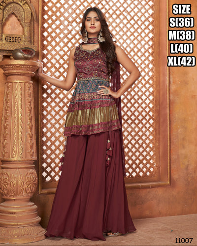 Peplum and bandhej print shararas readymade