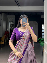 Tussar silk printed and iconic lehenga in purple (skirt stitched)