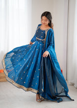 Royal blue anarkali in fendi silk