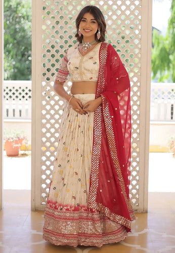 Viscose jacquard lehenga with 2D in cream
