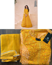 Janisha - yellow printed georgette anarkali suit readymade