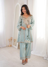 Baby blue mirror work co ord set (FREE BAG)