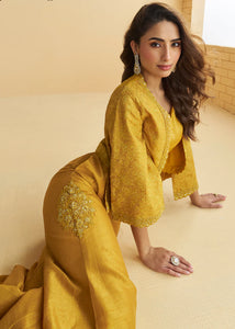 Golden yellow Indo western jacket style palazzo set
