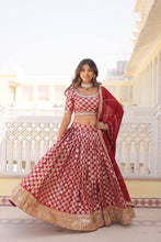 Partywear Lehenga - red viscose jacquard Lehenga