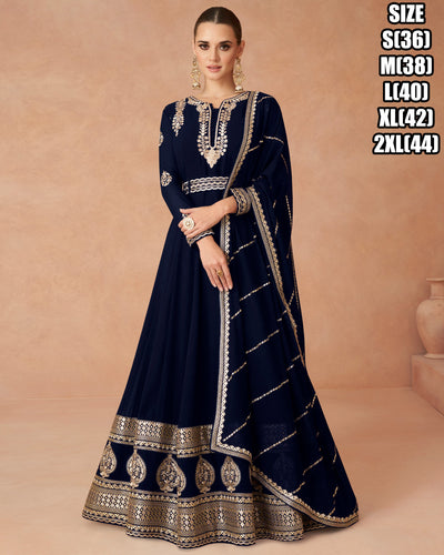 Janisha -  georgette reception readymade gown in navy blue