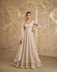 Janisha -  off white sparkly georgette anarkali suit readymade