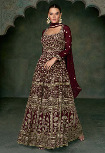Janisha readymade - maroon georgette anarkali
