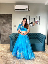 Calming blue organza silk readymade lehenga
