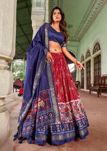 Tussar silk with patola print Lehenga in red