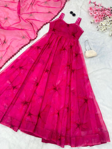 Pink digital print readymade anarkali