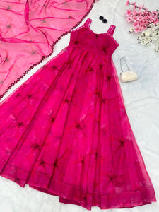 Pink digital print readymade anarkali