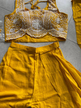 Yellow and white thread work sharara saree