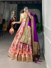 Jacquard silk Paithani Lehenga in peach