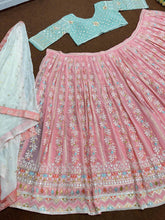 Pastel Lehenga - baby pink and green sequins Lehenga