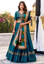 Teal blue vichitra silk Lehenga (skirt stitched)