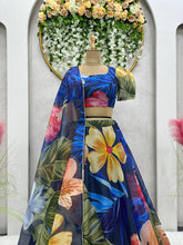 Tabby silk blue organza printed Lehenga