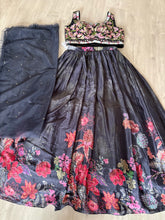Black chinon crush silk readymade Lehenga