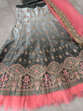 Royal embroidered ombre lehenga set in grey and blush pink