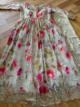 Floral printed chinon anarkali in mint green