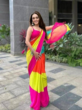 4 colour striped georgette saree