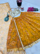 Yellow and gold organza silk floral readymade Lehenga