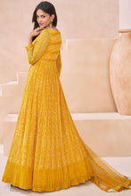 Janisha - yellow printed georgette anarkali suit readymade