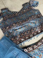 Silk collection - blue copper cold shoulder diamonte Lehenga