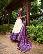 Tussar silk Lehenga with patola print in purple