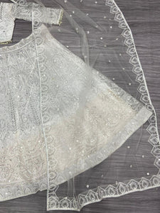 White soft net sequinned Lehenga