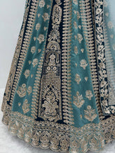 Aqua and dark green panelled Lehenga