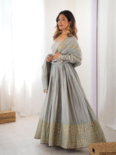 Chinon silk grey anarkali set