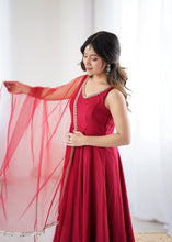 Roman chanderi silk anarkali set in maroon (sleeves available)