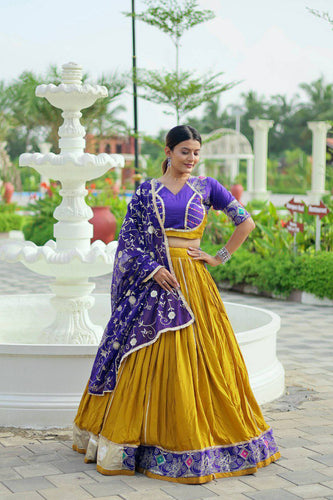 Mustard and purple big flair pure cotton readymade chaniya choli