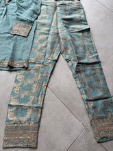 Baby blue banarasi trouser suit with jacket