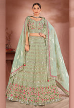Pista green georgette wedding Lehenga