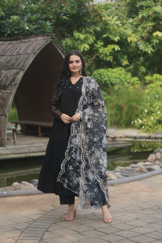 Alia cut readymade 4 layer salwaar kameez in rani/black and wine