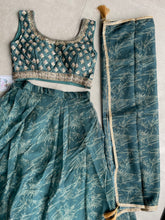 Green Organza silk readymade Lehenga (elbow length sleeves attached)