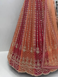 Embroidered peach and pink mirror look Lehenga
