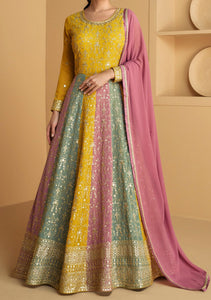 Colourful yellow Georgette anarkali
