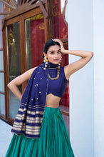Chanderi silk elegant lehenga in firozi (skirt stitched)