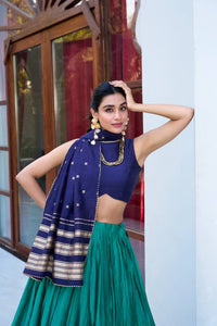 Chanderi silk elegant lehenga in firozi (skirt stitched)