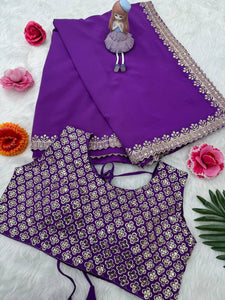 Malaika Arora inspired purple saree with stitched blouse (size 12 & 16)