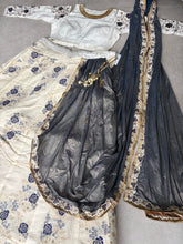 Off white and navy blue lehenga saree