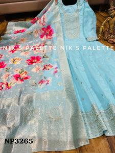 Niks collection - light blue modal chanderi anarkali (plus size option)