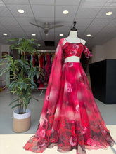 Red shaded floral organza lehenga