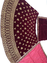Wine and gold velvet Lehenga