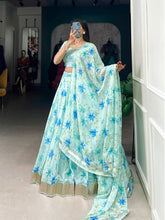 Pista green floral silk Lehenga (skirt stitched)
